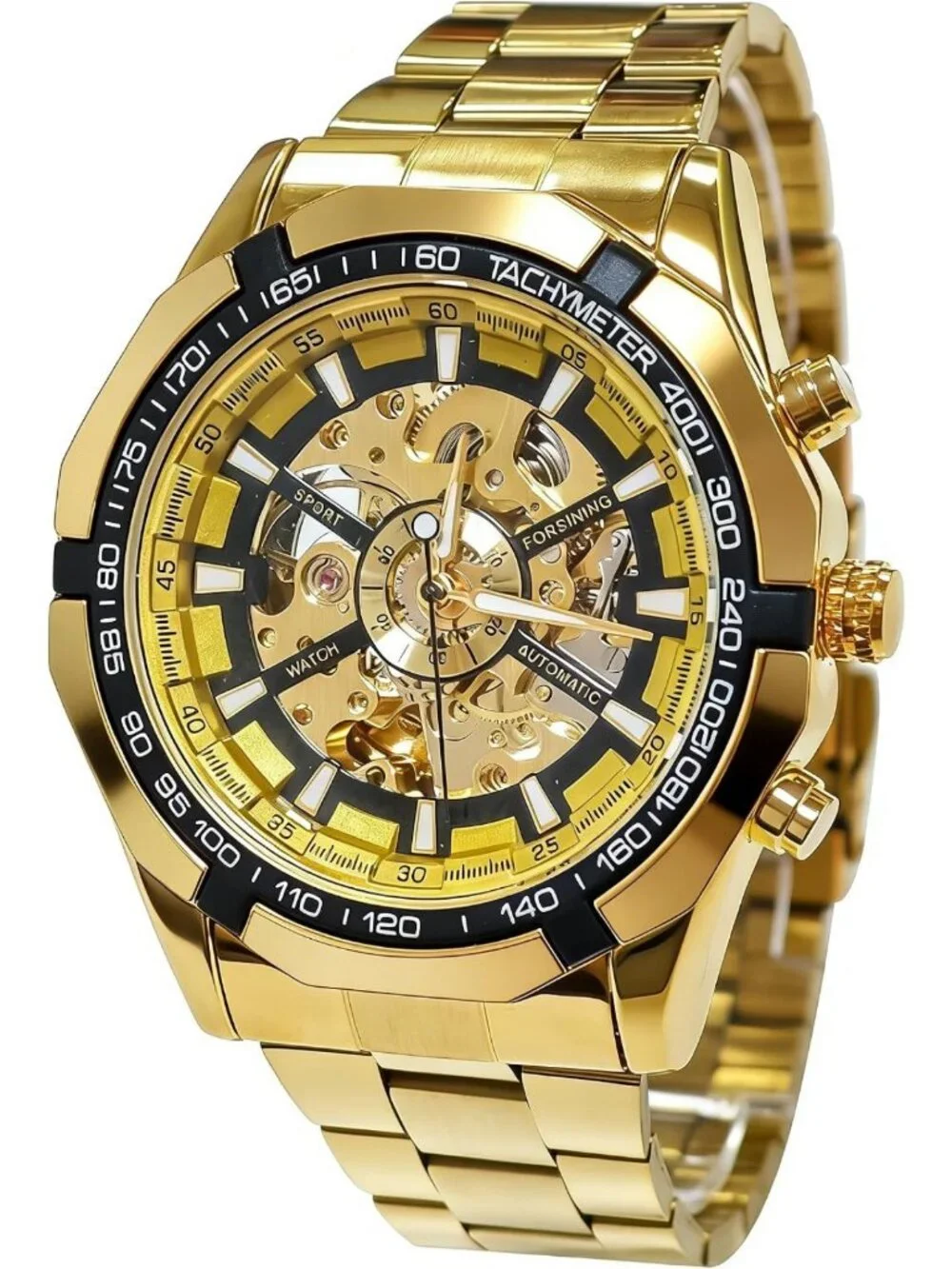 Luxury Mechanical Skeleton Watch, Waterproof Stainless Steel, Self-Winding